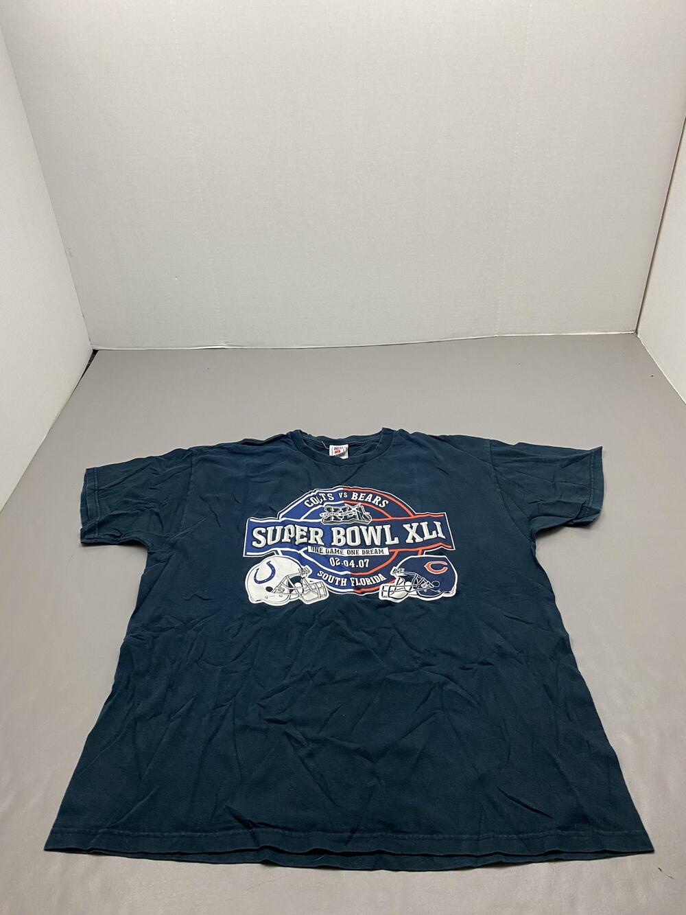 NFL Shirt Mens XL Blue Super Bowl XLI Colts Vs Bears Graphic Owl Logo Crewneck